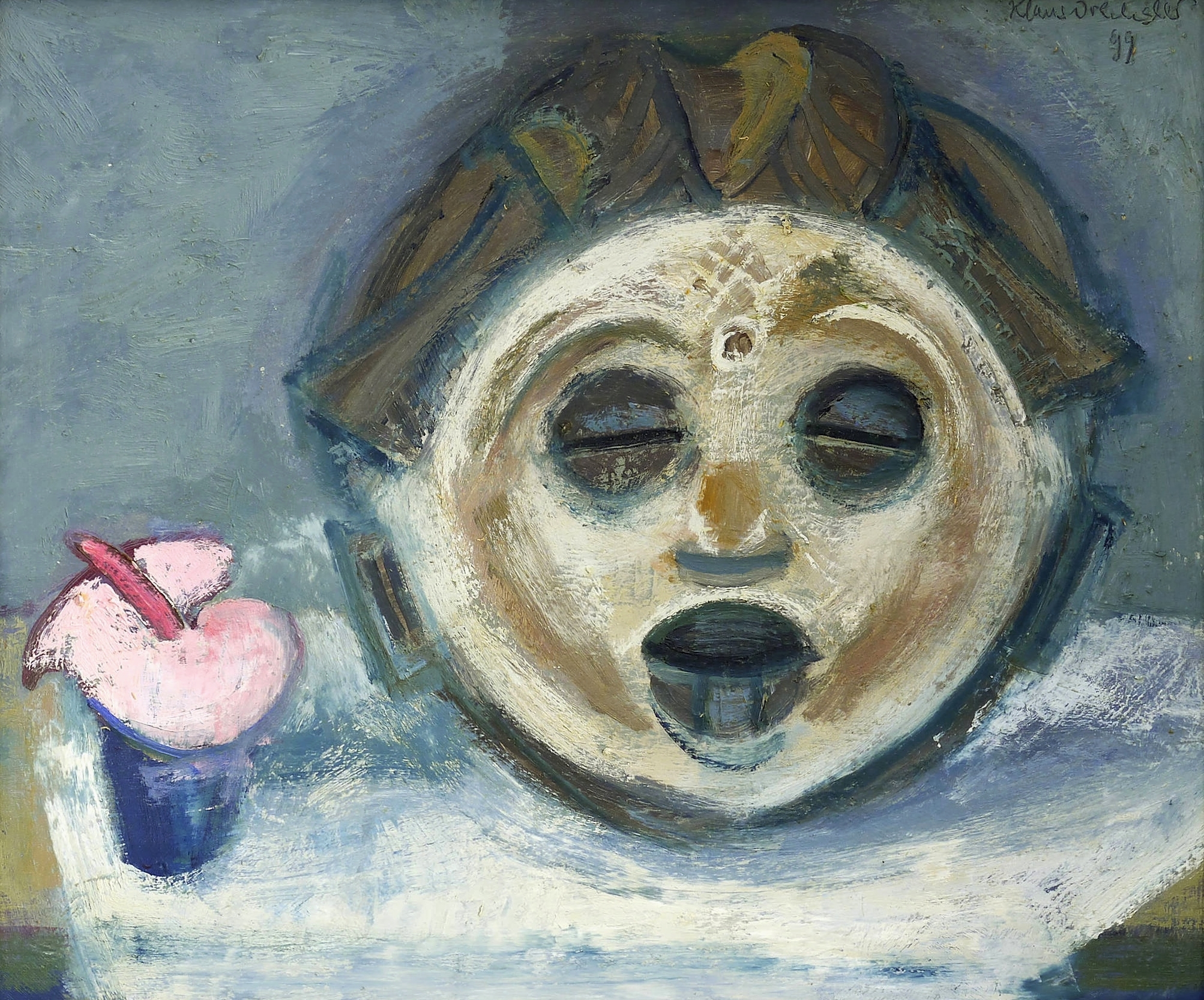 Fang-Maske mit Anthurienblüte