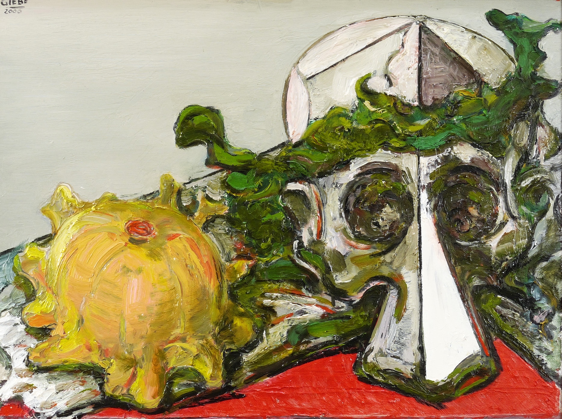 Stillleben mit Maske und Zierkürbis