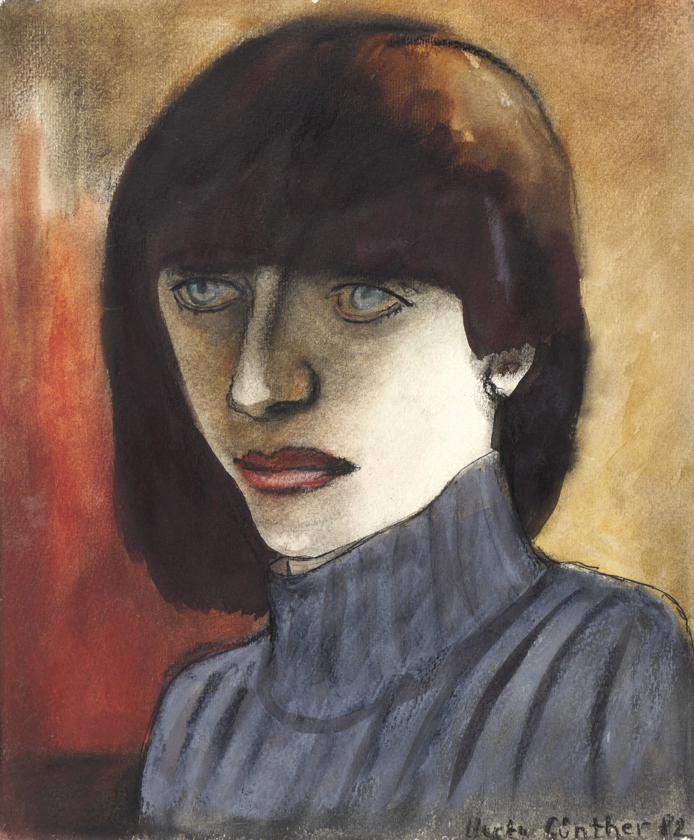 Frau mit blauem Rollkragenpullover