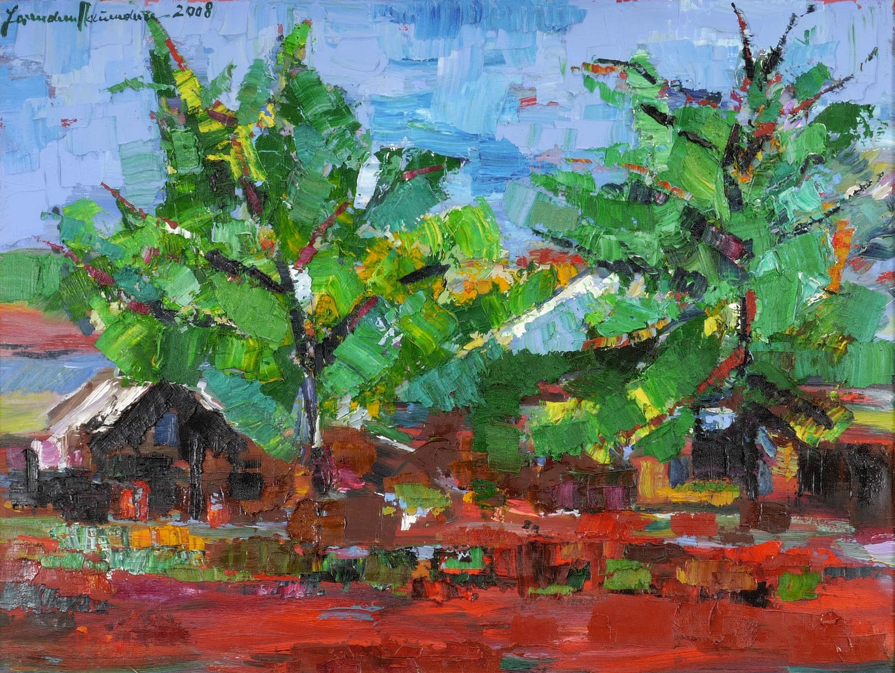 Landschaft mit schwarzem Haus Landschaft mit schwarzem Haus