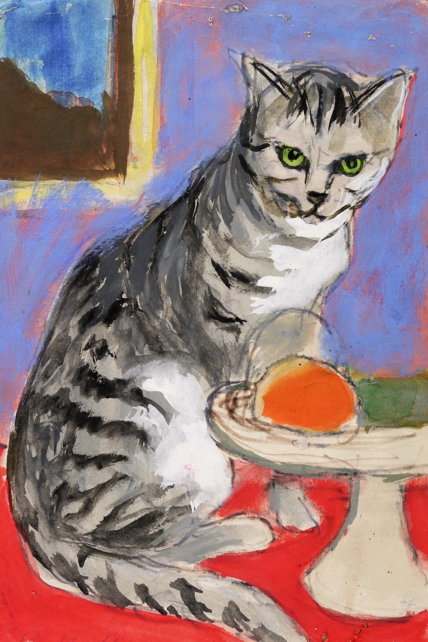 Katze mit Obstschale Katze mit Obstschale