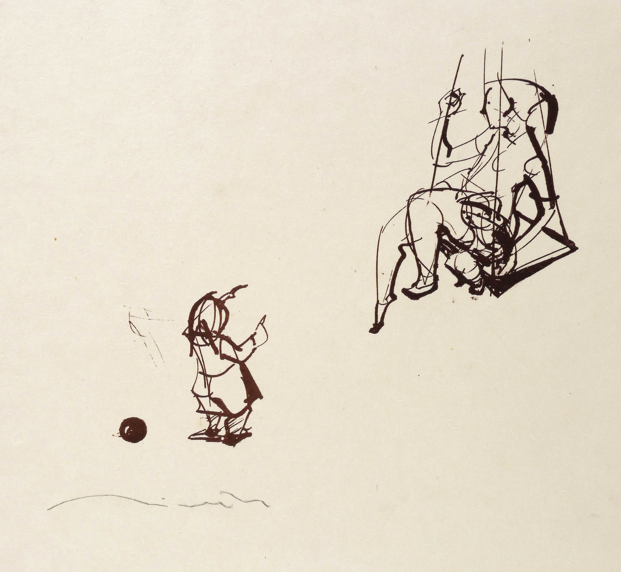 Stehendes Kind hinter einem Ball & Auf der Schaukel Stehendes Kind hinter einem Ball & Auf der Schaukel