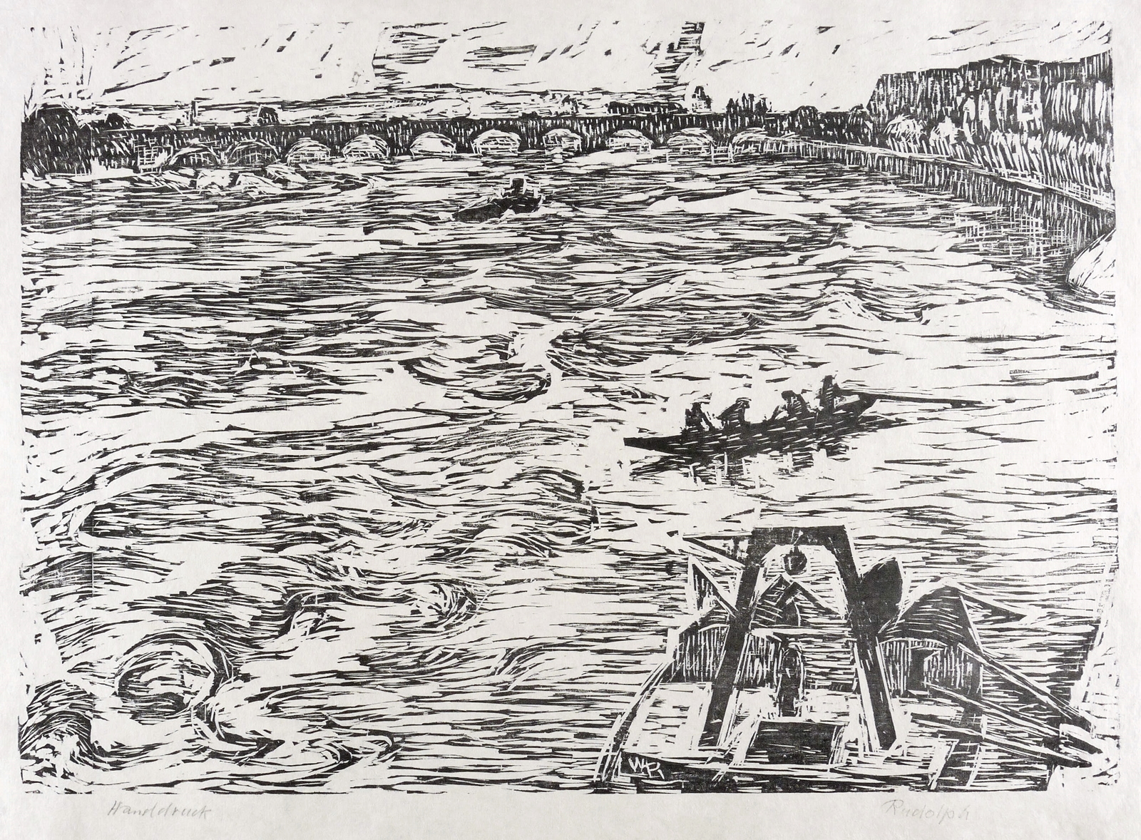 Augustusbrücke mit Booten und Schiffsanleger Augustusbrücke mit Booten und Schiffsanleger